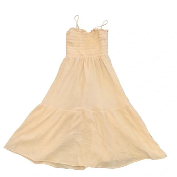 Carly Jean LA Cream Smocked Midi Dress Tiered Cotton Sundress Size S - Picture 3 of 6